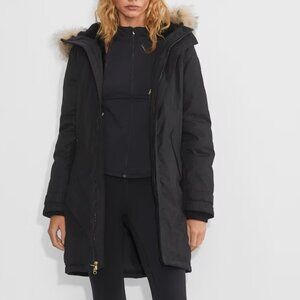 TNA Aritzia Black Ski Jacket Winter Coat Faux Fur Hood Size S Summit Parka
